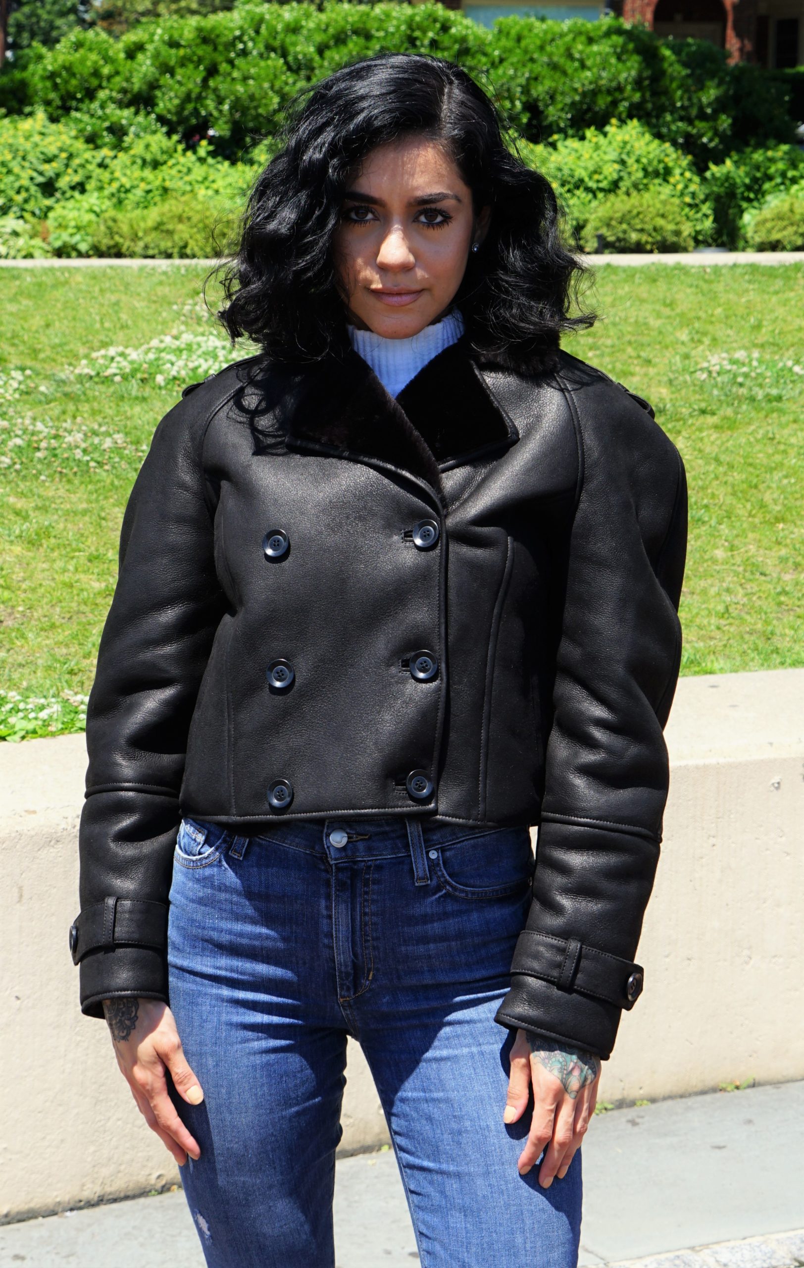 Woman's Black Shearling Motorcycle Jacket
