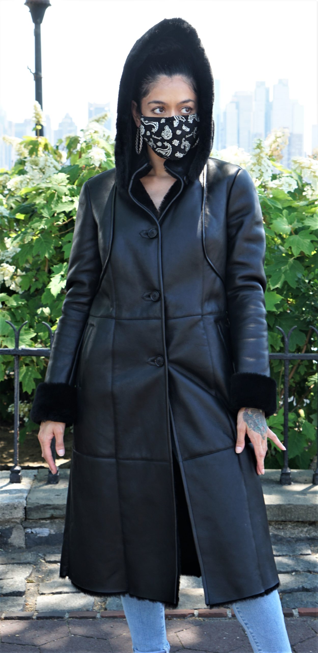 Black Shearling Coat Detachable Hood