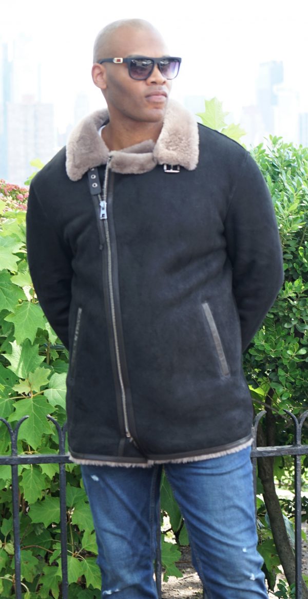 Men's Black Shearling Jacket Tan Lining 48473 – MARC KAUFMAN FURS