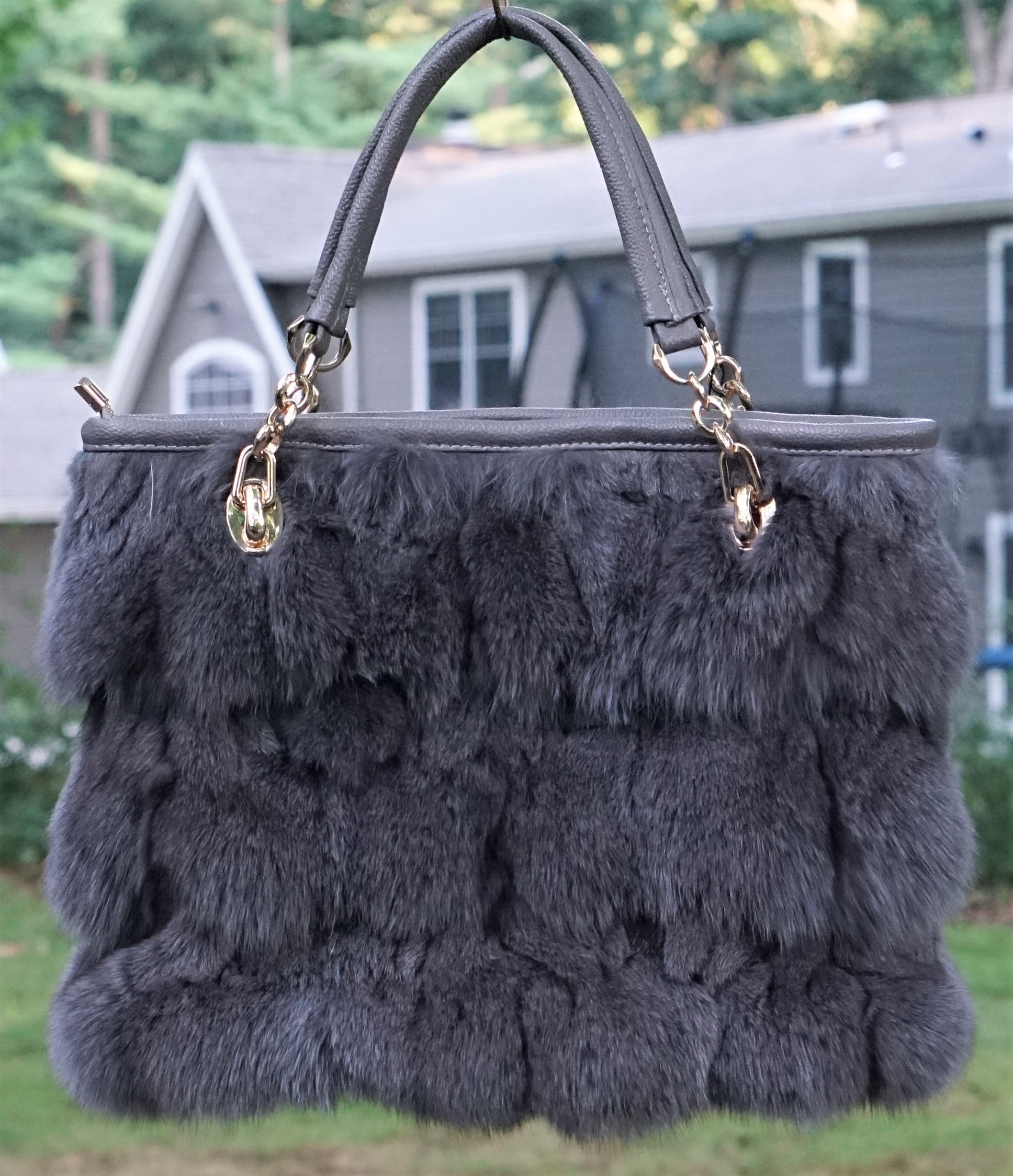 Grey Fox Fur Bag