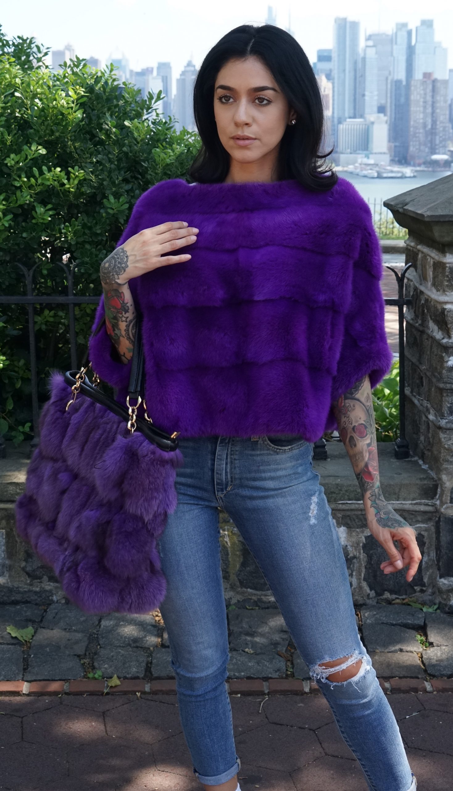 Purple Mink Jacket Pullover Matching Fox Bag