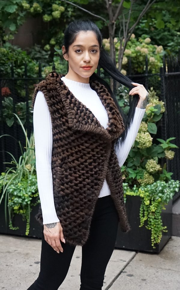 Black and Brown Woven Knit Mink Vest