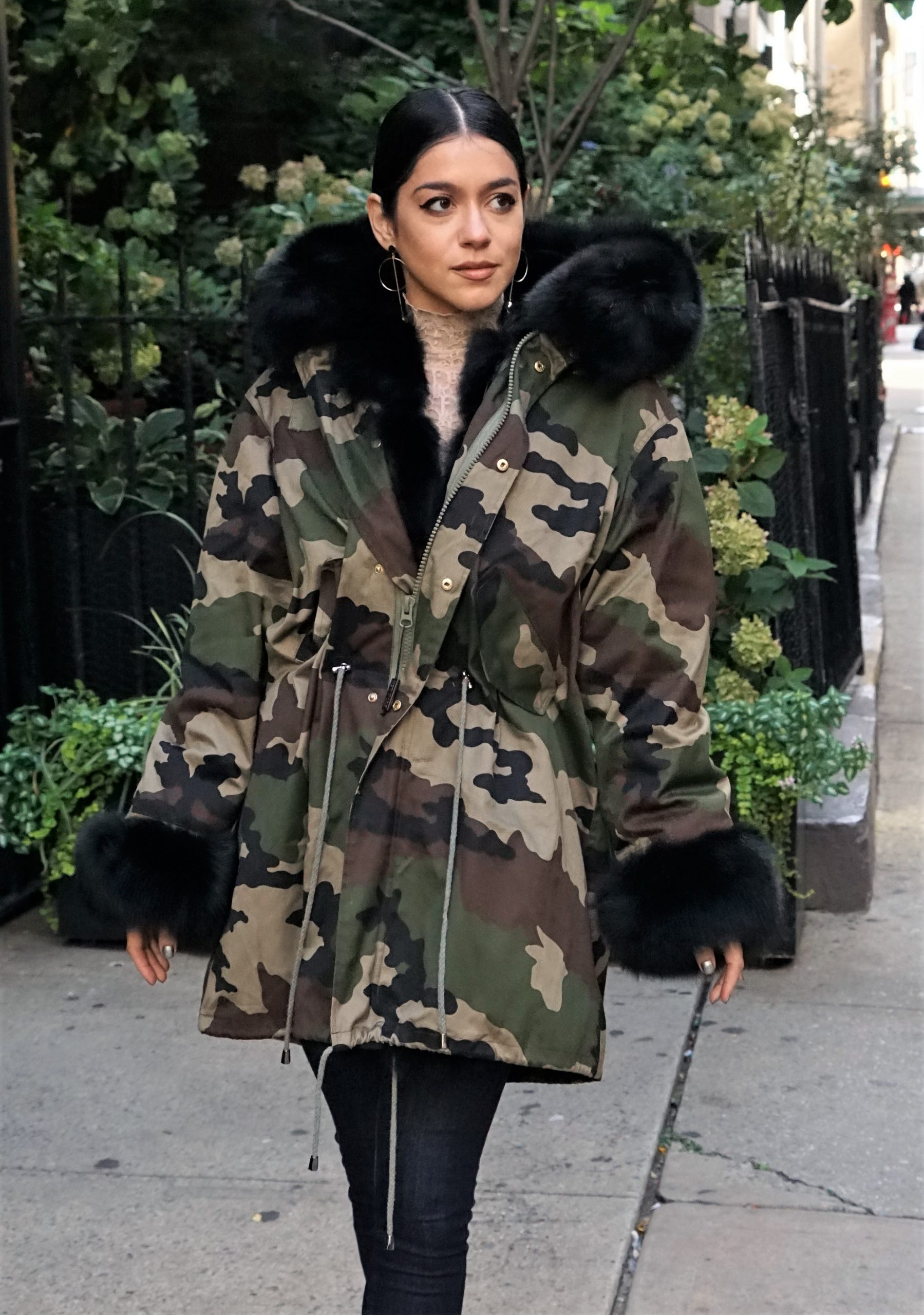 Camouflage Parker Black Fox Trim Fur Lined