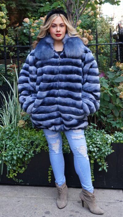 Denim Blue Rex Chinchilla Dyed Jacket