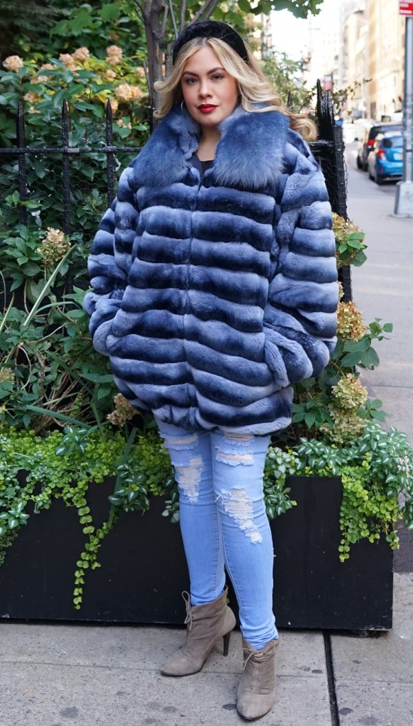 Plus Size Denim Blue Rex Chinchilla Dyed Jacket