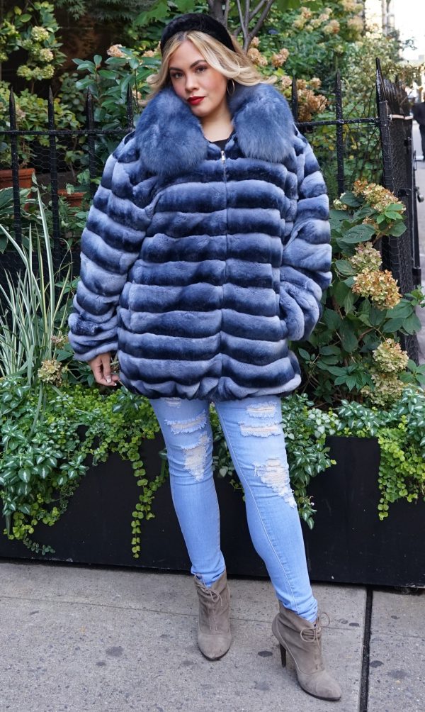 Plus Size Denim Blue Rex Chinchilla Dyed Jacket