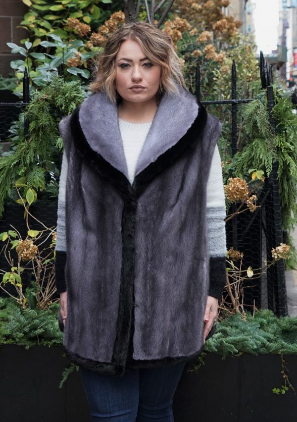 Plus Size Blue Iris Mink Vest Ranch Mink Trim