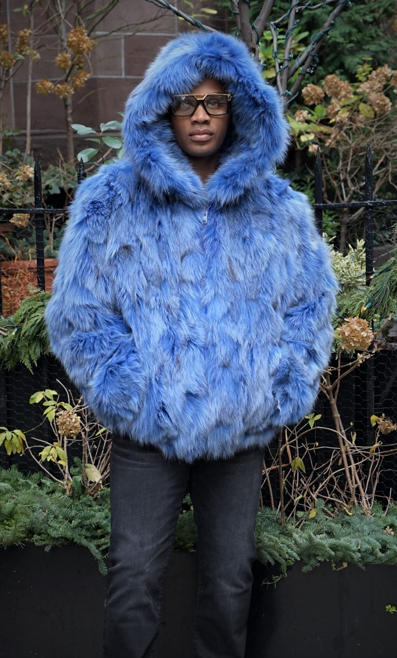 light blue hooded coat