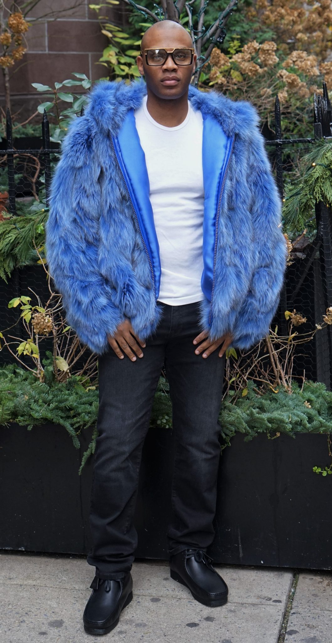 Men s Light Blue Fox Hooded Jacket 6554 MARC KAUFMAN FURS