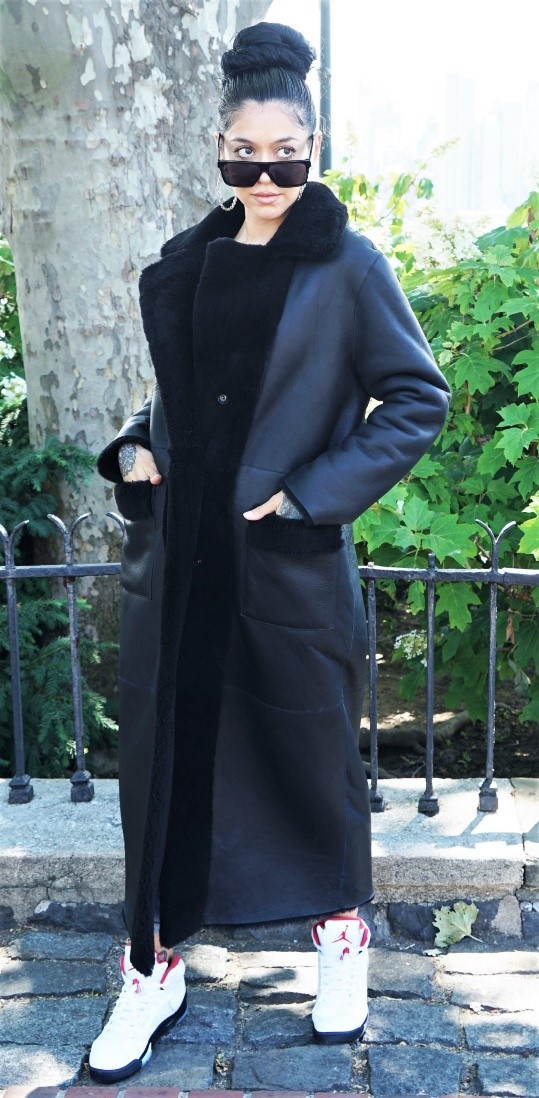 Black Shearling Full-Length Coat