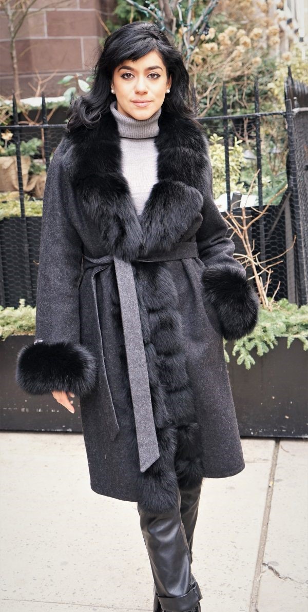 Black Alpaca Coat Fox Tuxedo