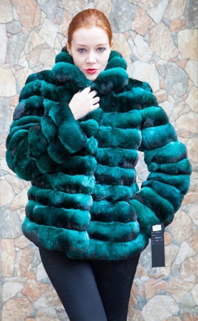 Emerald Green Chinchilla Horizontal Fur Jacket