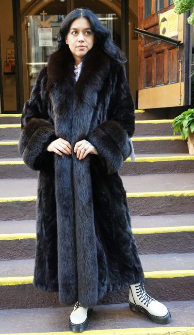 Mahogany Mink Section Coat Fox Tuxedo and Cuffs 7654