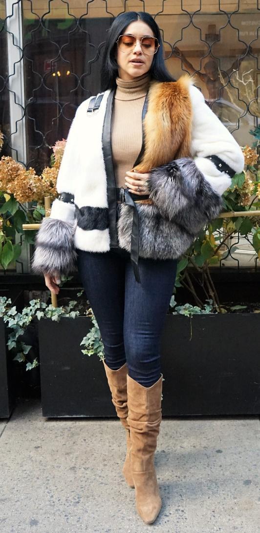 Woman wearing a mink fur jacket