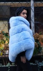 Fluffy Powder Blue Fox Poncho 2123