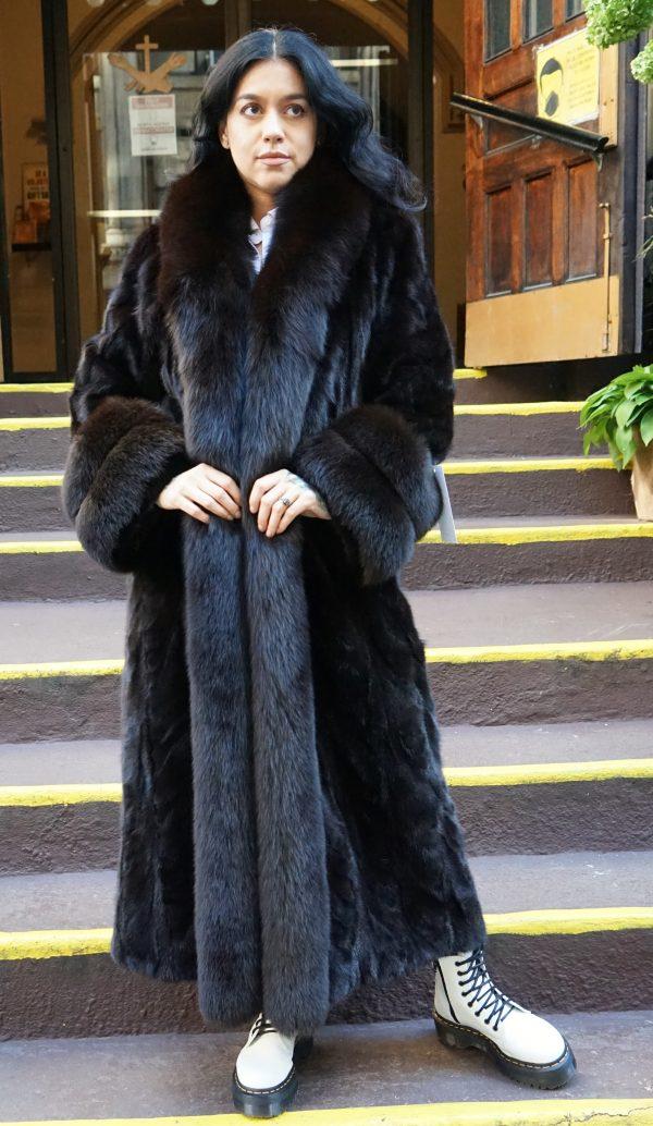 Woman wearing a Mahogany Mink Section Coat