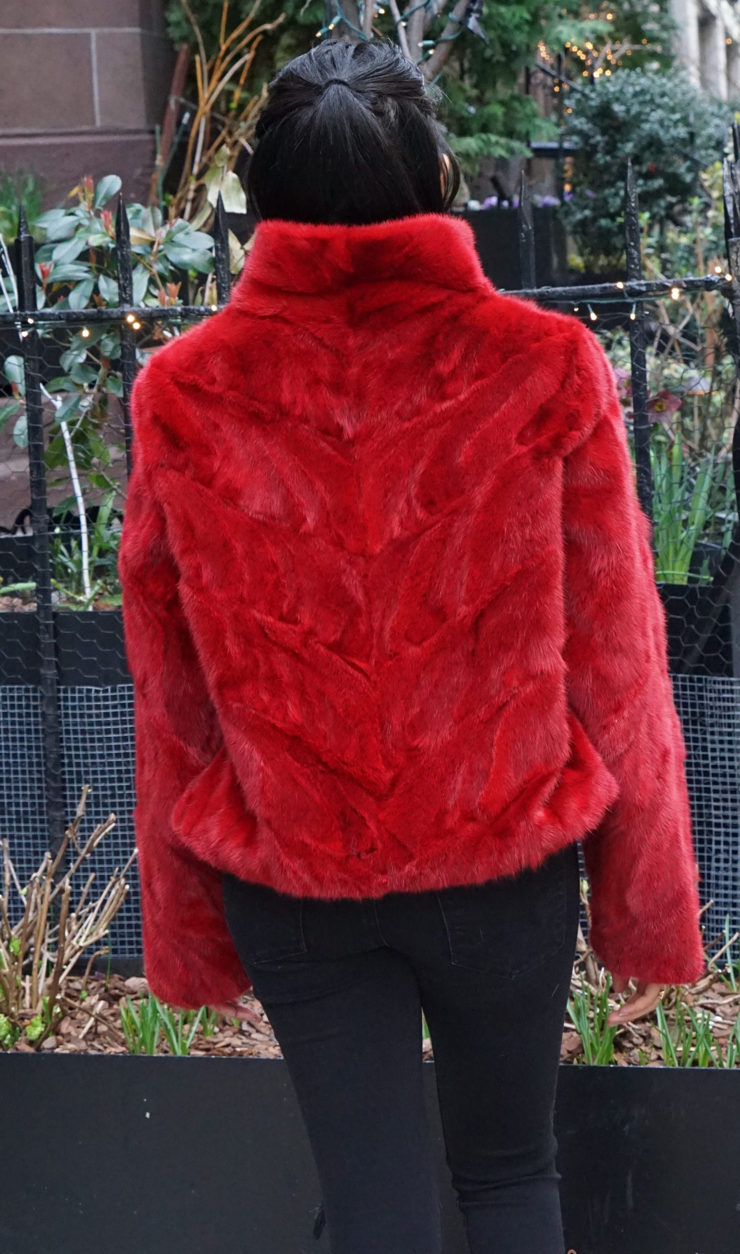 Black Poplin Jacket Red Fur Lined Hood 8373 – MARC KAUFMAN FURS