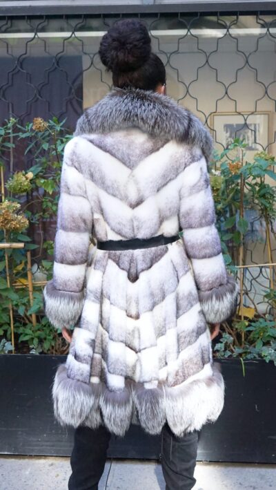 Full Length Black Cross Mink Coat Silver Fox Trim  88444