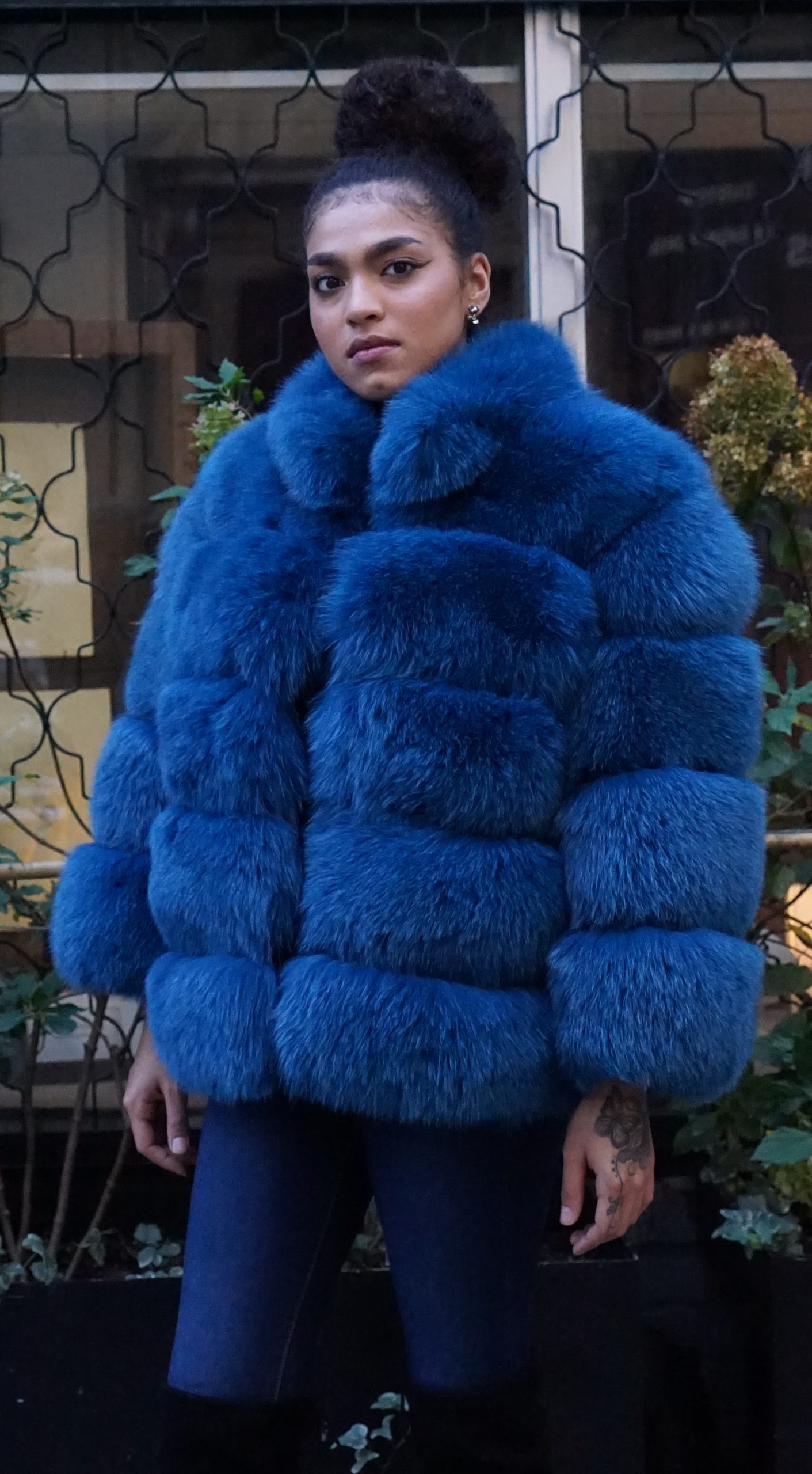 Denim Dyed Blue Fox Jacket