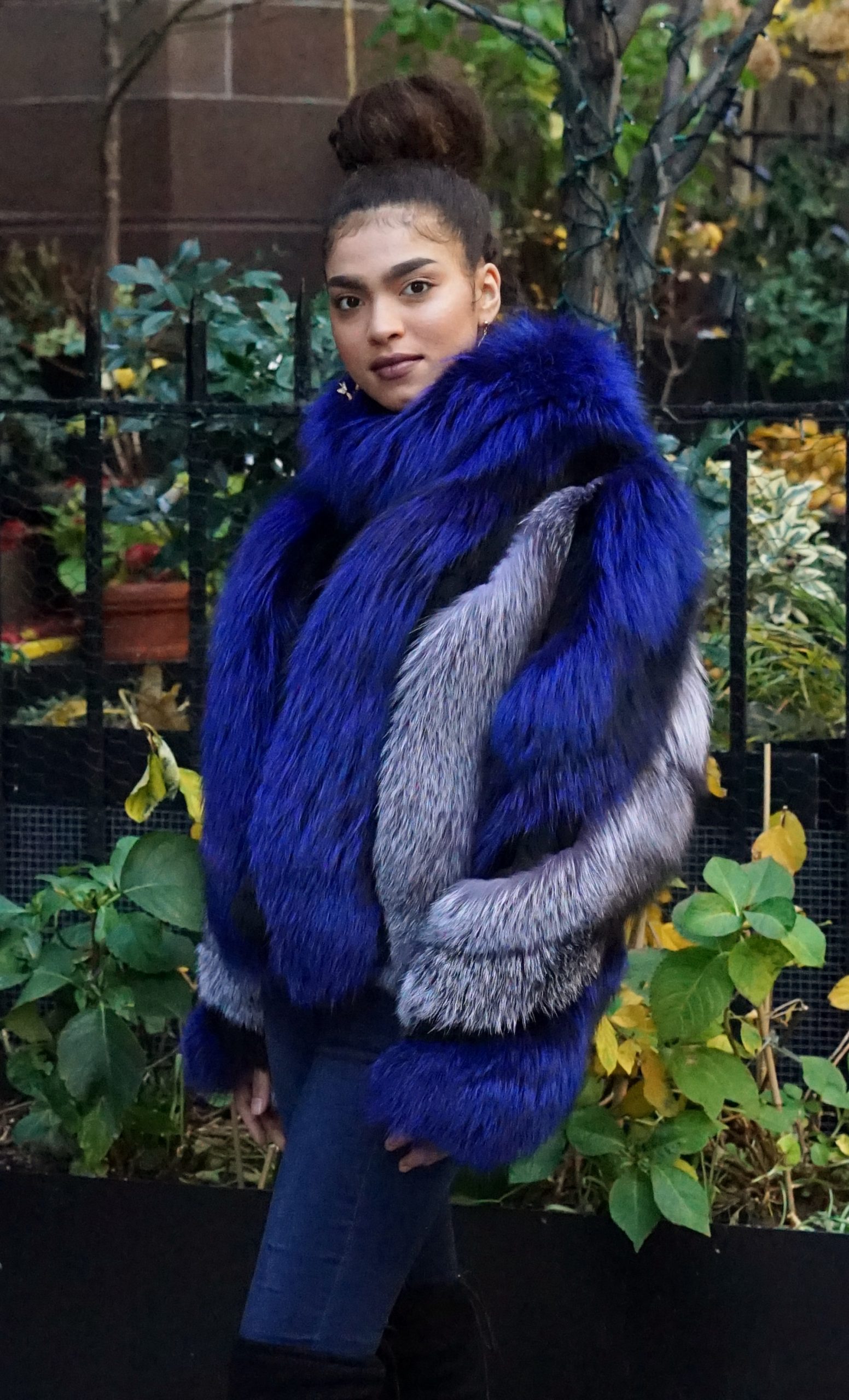 Royal Blue Fox Jacket Silver Fox Trim