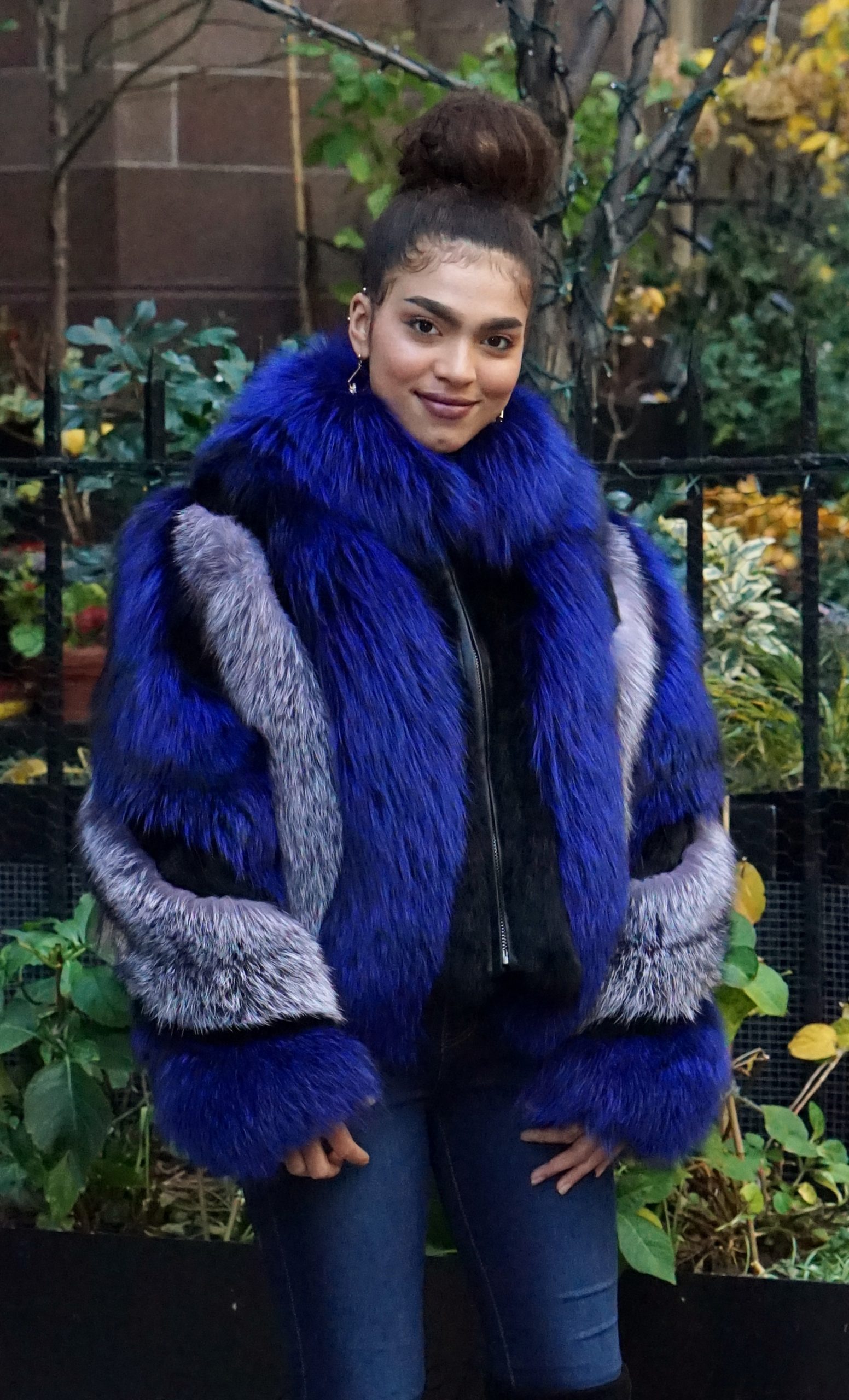 Royal Blue Fox Jacket Silver Fox Trim