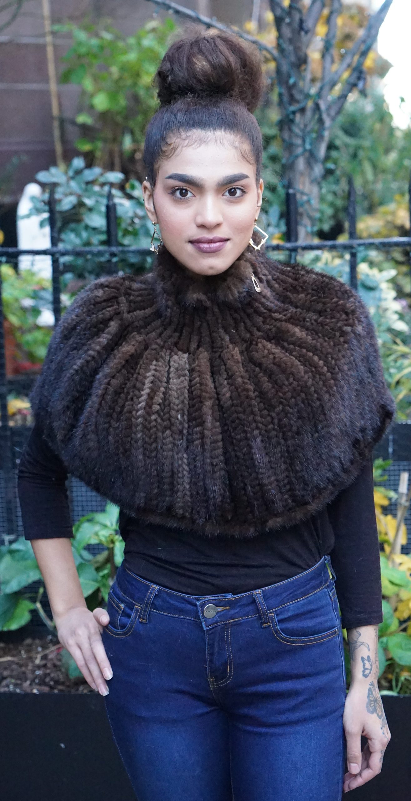 Mahogany Knit Mink Capelet Side Zipper