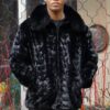 Black Diamond Cut Mink Jacket Fox Collar