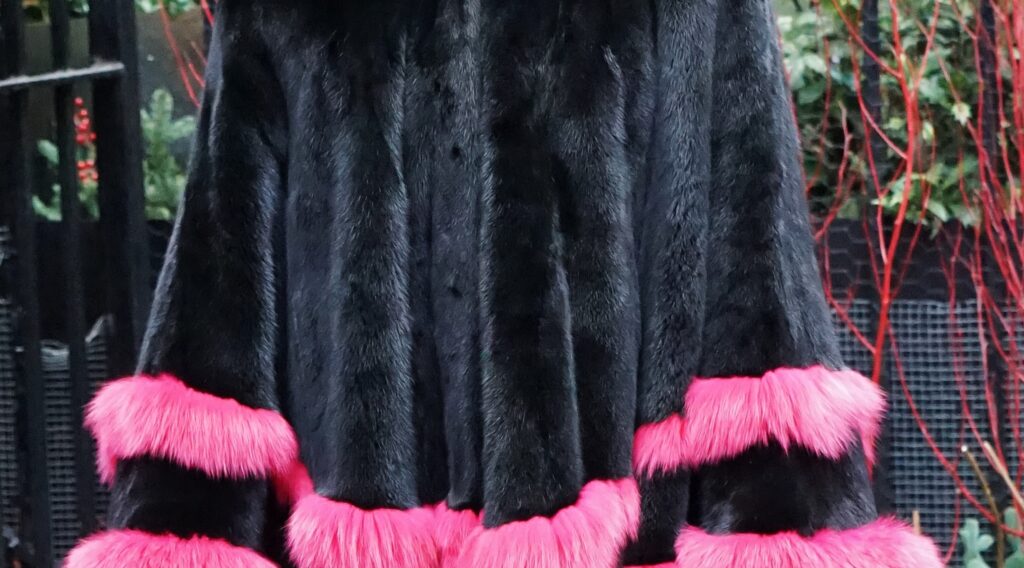 Fuchsia Fox Black Mink Poncho Fuchsia Fox Trim Hooded 7665 – MARC KAUFMAN FURS
