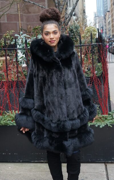 Black Mink Cape Black Fox Trim Hood