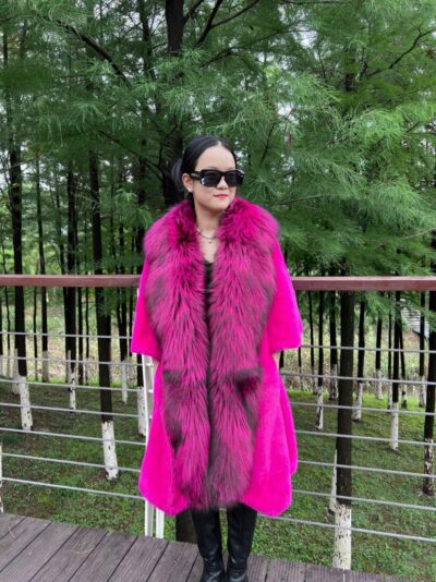 Full Length Fushia Mink Coat Fox Trim 6464