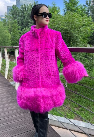 Pink Rex Rabbit Jacket Tibetan Lamb