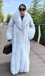美品 ブルーフォックス ホワイトフォクス ハーフコート 着丈67cm FOX Ice Blue Fox Coat Shawl Collar Full Length 3883