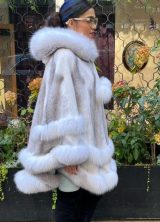Cross Mink Poncho White Fox Trim 77444