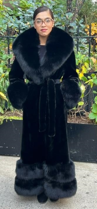 Ranch Mink Coat Black Fox Collar Cuffs Border