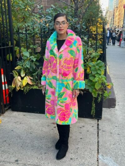 Pink Green Blue Floral Mink Coat