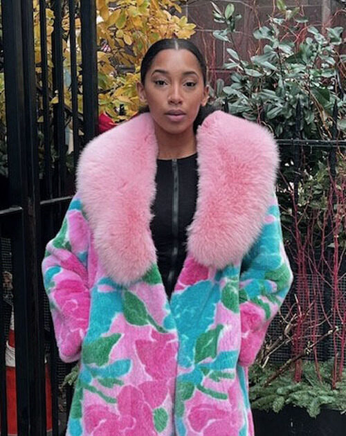 Blue Pink Floral Mink Jacket 9922