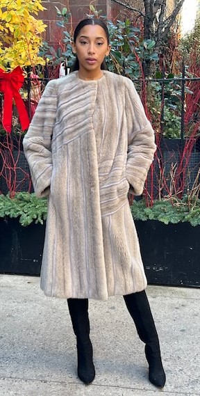 Designer Taupe and White Mink Coat Directional