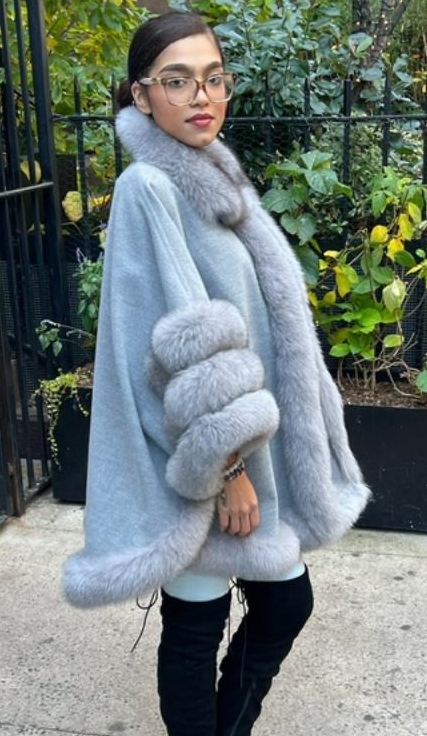 Light Grey Cashmere Wool Fox Cape