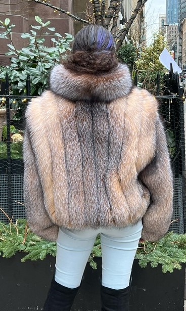 crystal fox fur bomber jacket