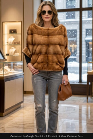 Whiskey mink jacket pullover in deep horizontal bands with a boat neckline