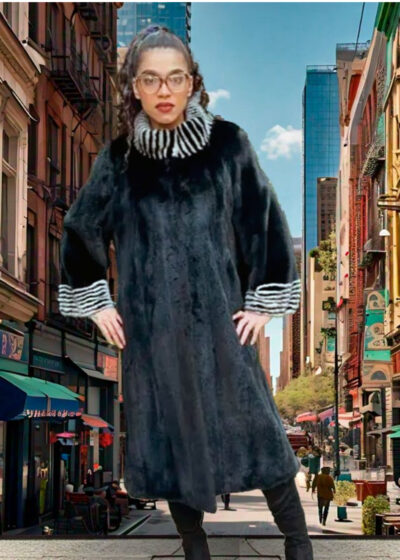 Full Length Ranch Mink Coat White Mink Trim