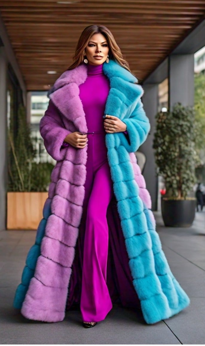 Designer Turquoise Blue and lilac Fill length Mink Coat