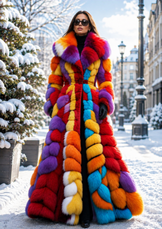 Multi Colored Full Length Fox Coat