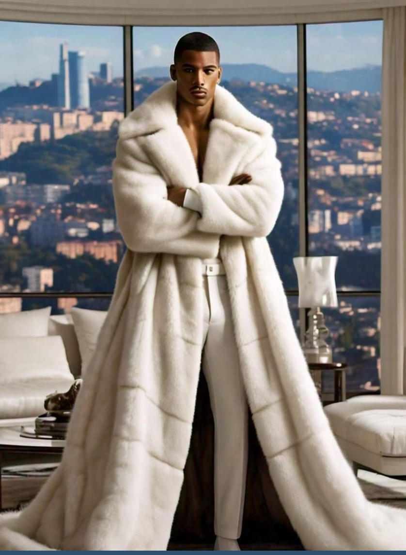 Custom Designed White Mink Men's Fur Coat