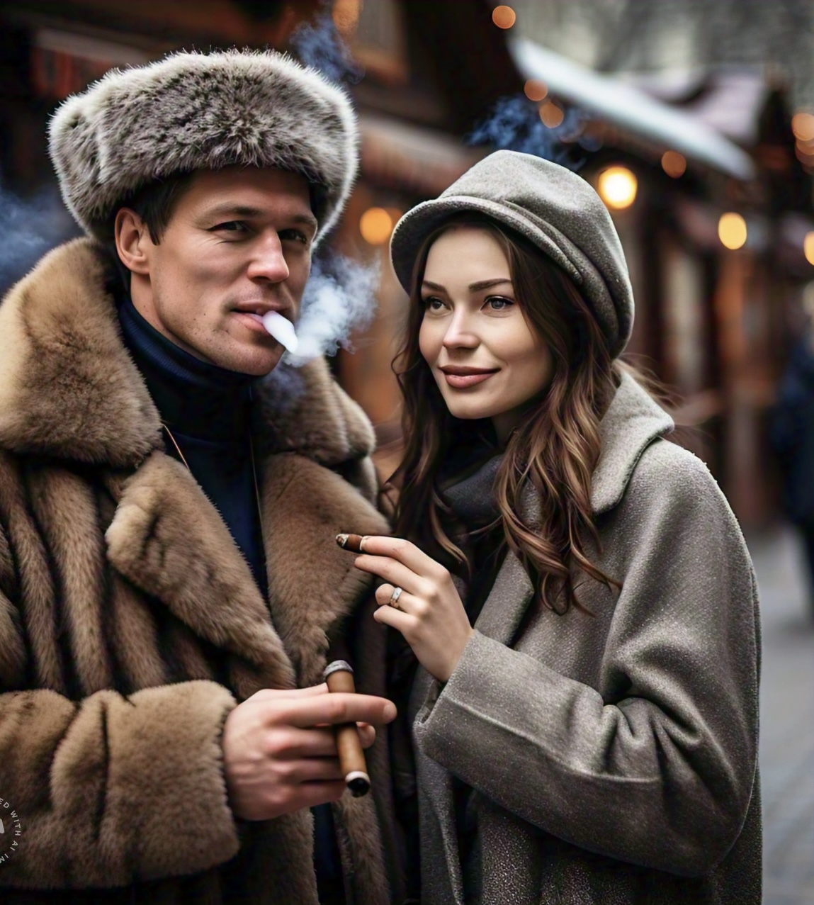 Russian Man and Girlfriend in Moscow Mink Coat