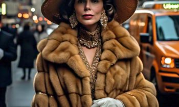 Elegant Woman Wearing Whiskey Mink Coat