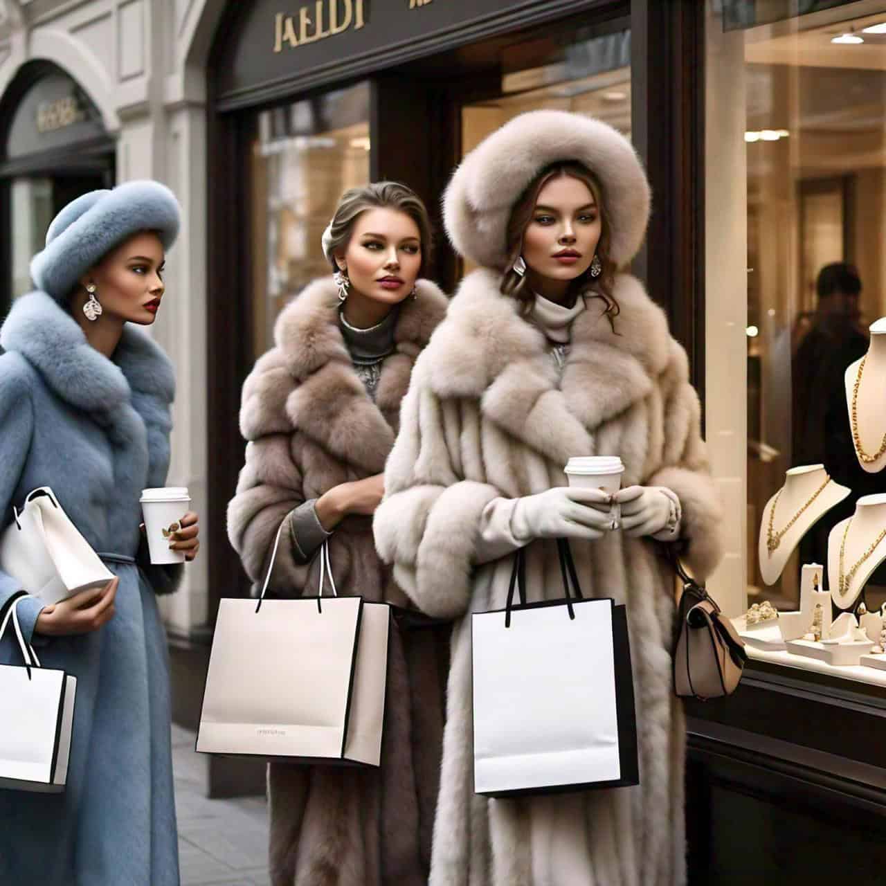 Woman Jewlery Shopping in Mink Coats