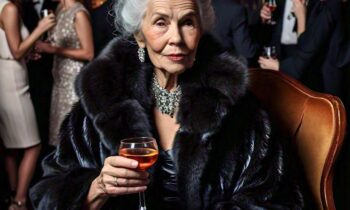 Grandma Mink Coat Sipping Wine