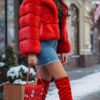 Red Mink Jacket Hooded Horizontal