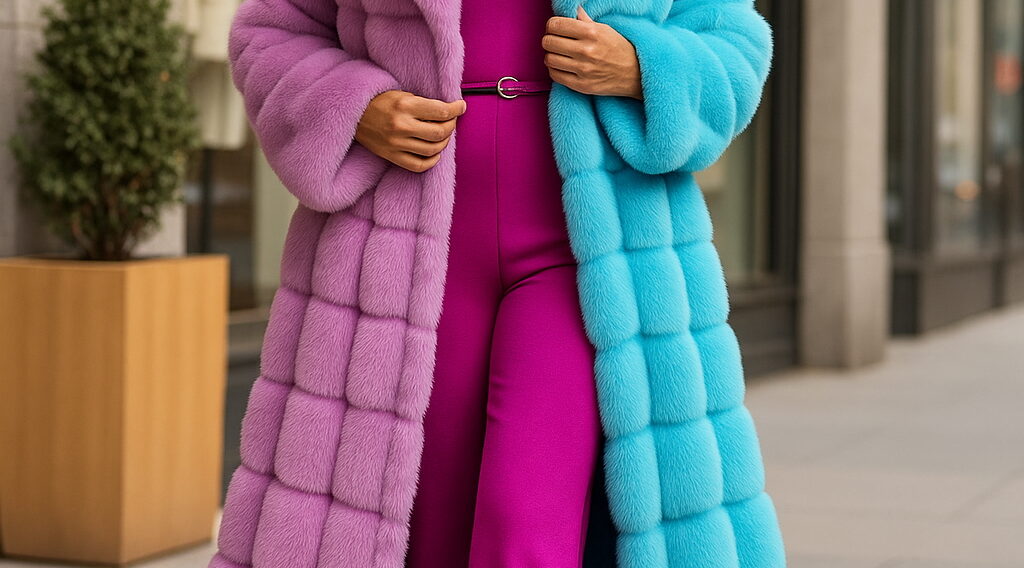 Designer Turquoise Blue and lilac Full length Mink Coat 92929